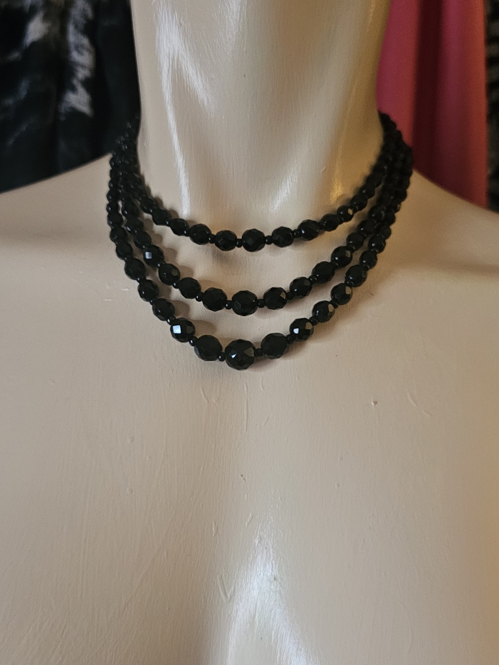 Vintage Black Faceted Bead Multi-Strand Necklace - Women Jewelry